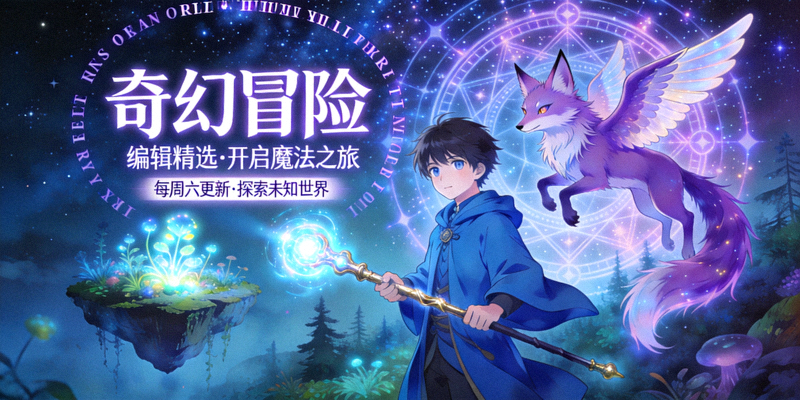 编辑精选动漫《奇幻冒险》海报，少年主角与魔法生物